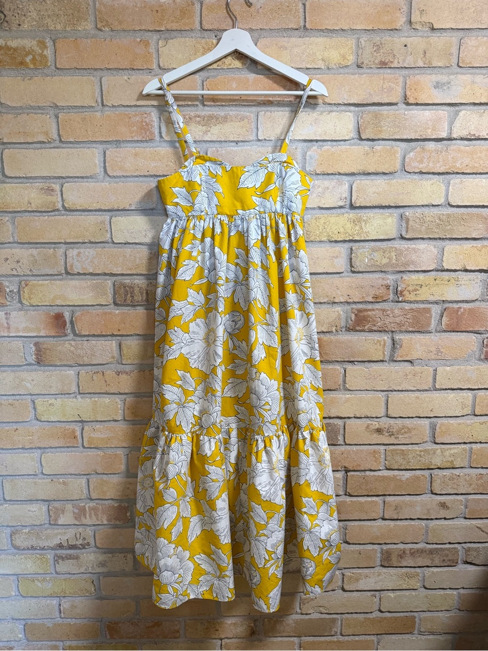 Zara Yellow White Floral Tiered Maxi Dress Spaghetti Strap